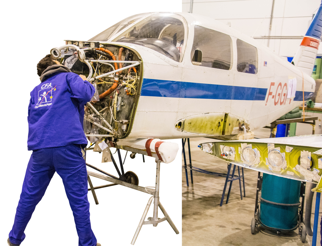 mécanicien technicien moteur avion garage effet 3D